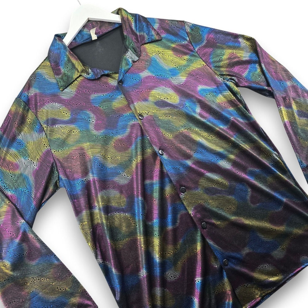 Amscan Mens Disco Shirt XL Multicolor Metallic Psychedelic Retro Party Polyester